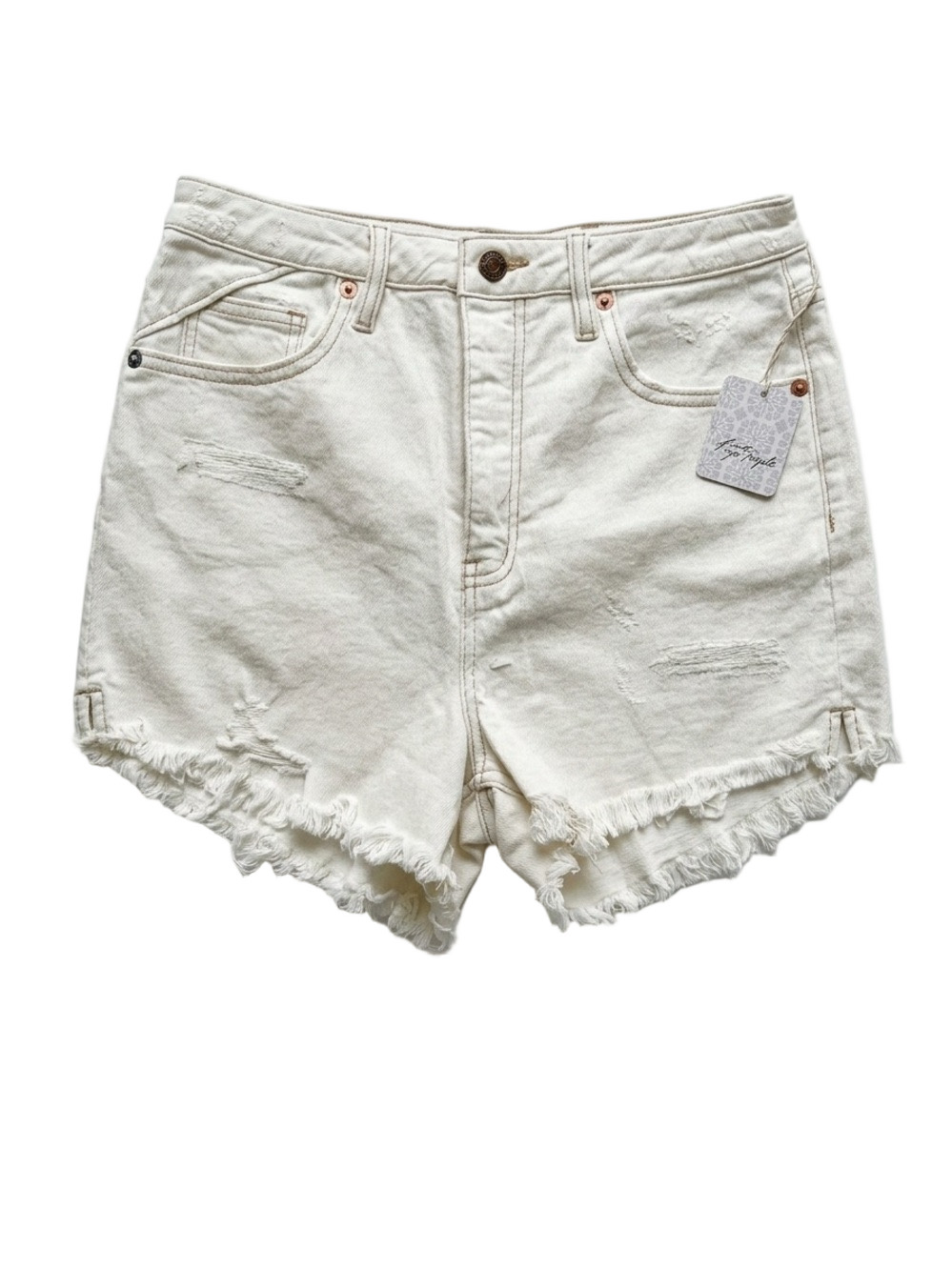 We The Free Free People Off White Cream Makai Cutoff Denim Shorts Curvy Size 29